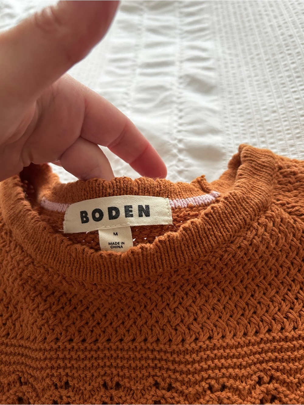 Boden Scalloped Cotton Rust Orange Knit Sweater- Size Medium - Picture 3 of 6